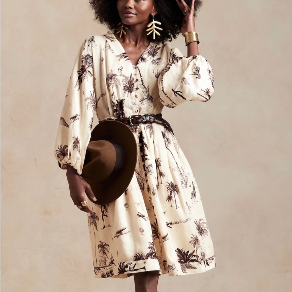 Banana Republic Linen Landscape Safari Print Mini Dress